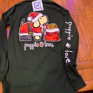 Puppie Love long sleeve Dark Green Christmas Tee